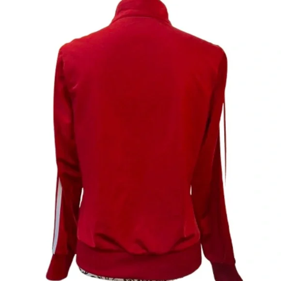 Adidas Women’s Small Zip-Front Red Essentials 3-Stripe Tricot Track Jacket - Picture 12 of 15